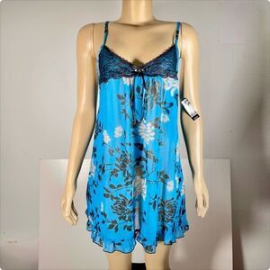 NWT GEORGE Sz L Blue & Black Floral Print Chiffon Top & Pantie Babydoll 2 Pc Set